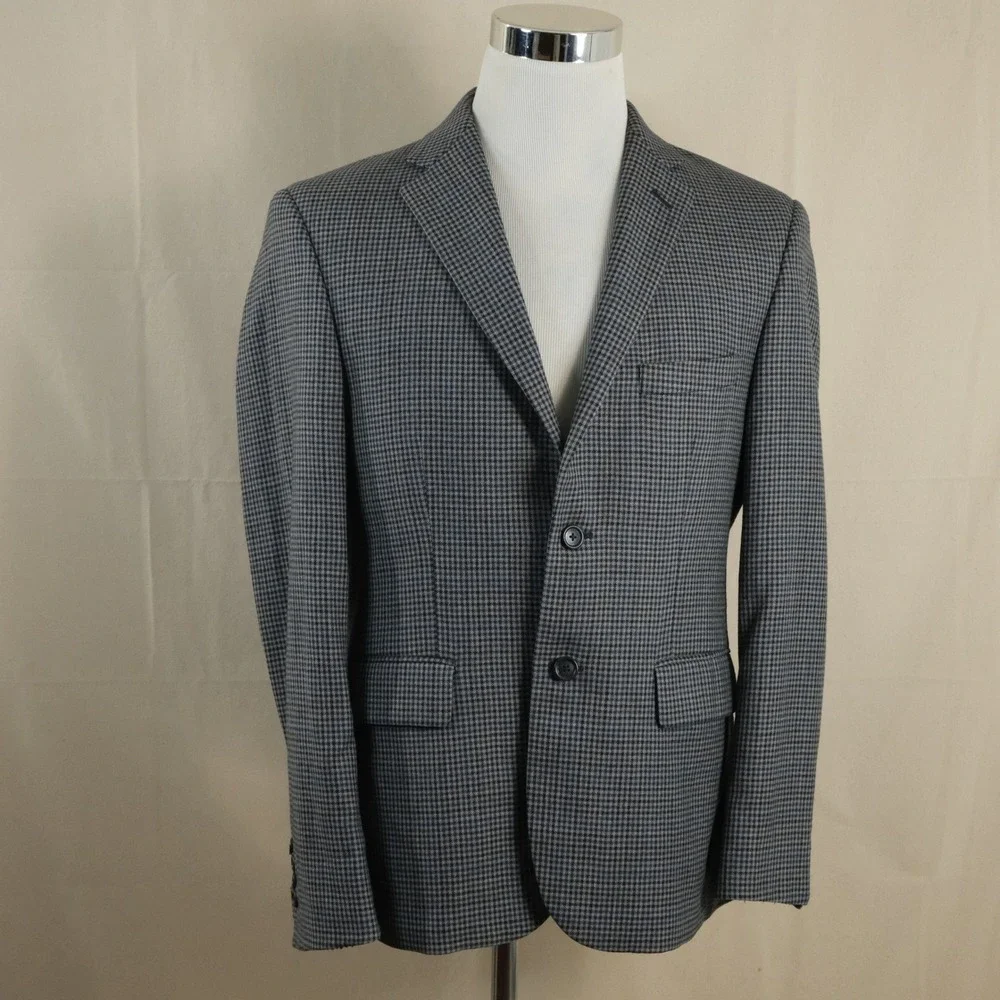 Jos A Bank 40S Sport Coat Wool Gray Blue Houndstooth Two Button Double Vented